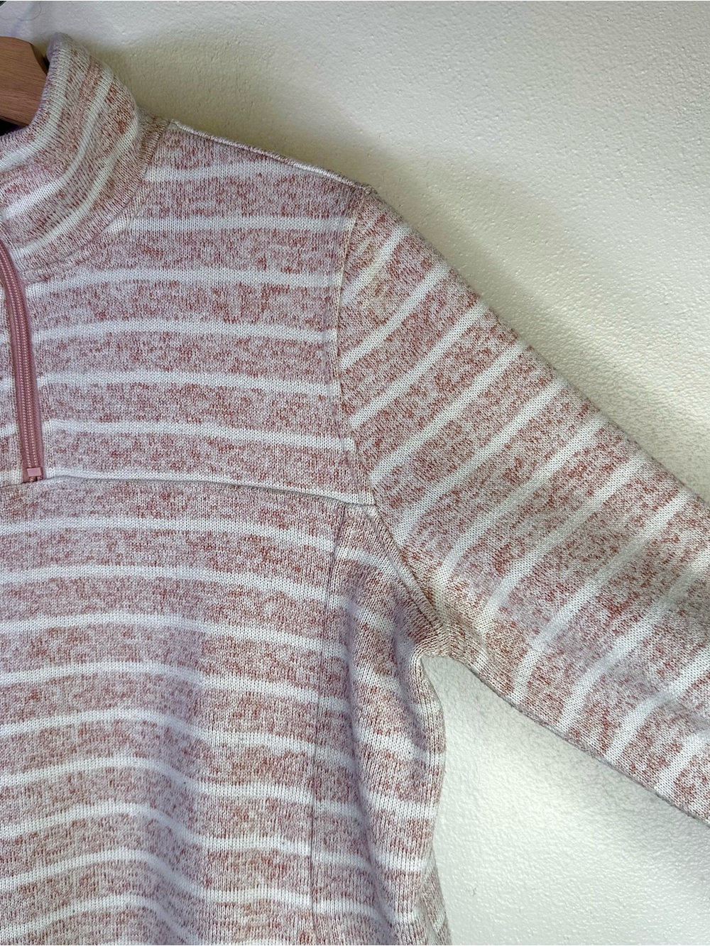 Thread & Supply Pink White Striped Marled Knit Quarter Zip Pullover Sweater Sz L - Picture 9 of 16